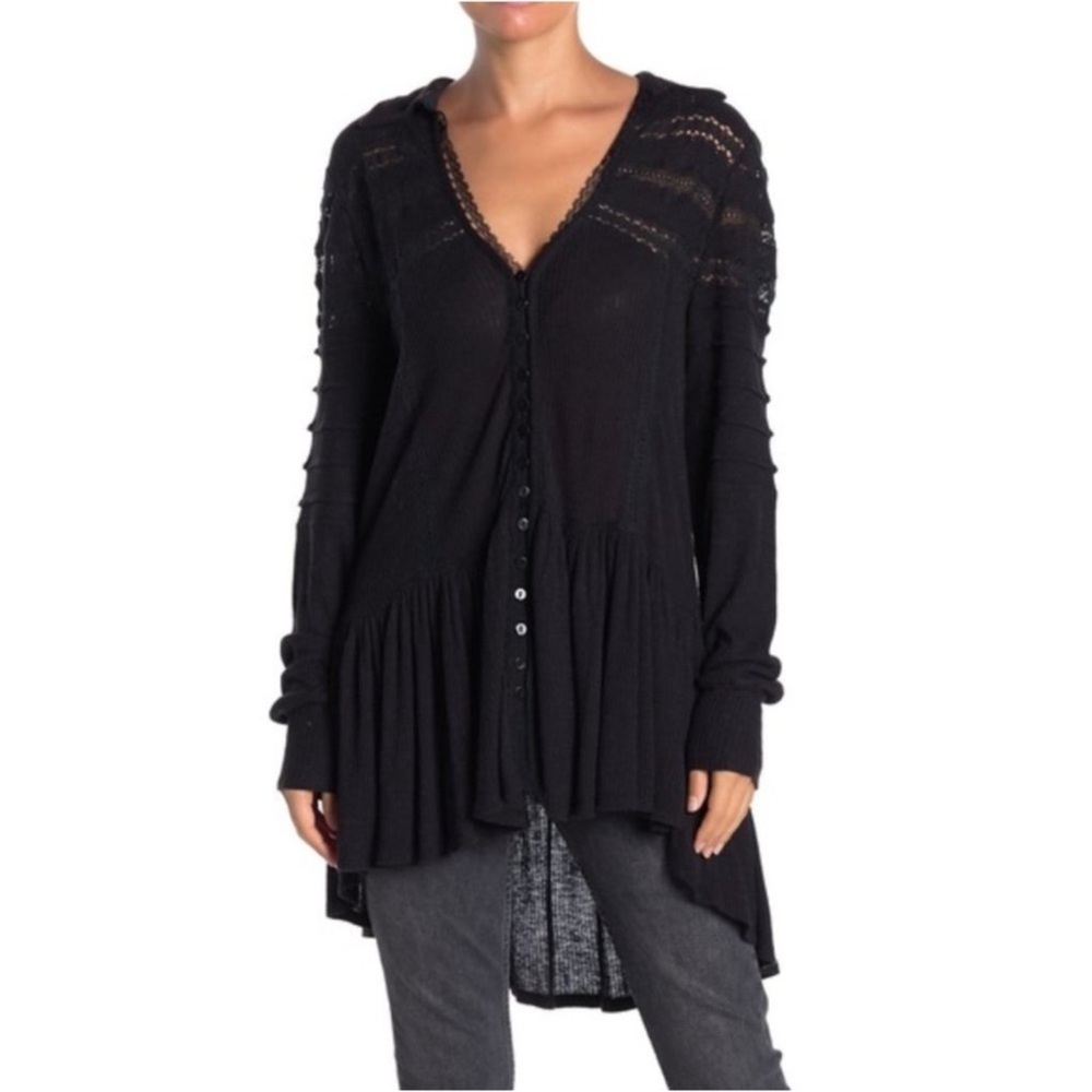 Free People Set to Stun Tunic Top in Black Size Large - Picture 2 of 5